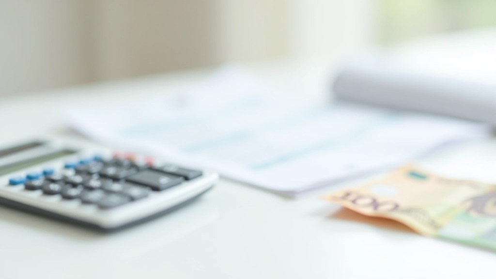 Financial calculator and euro banknotes with invoice on white desk showing cost calculation