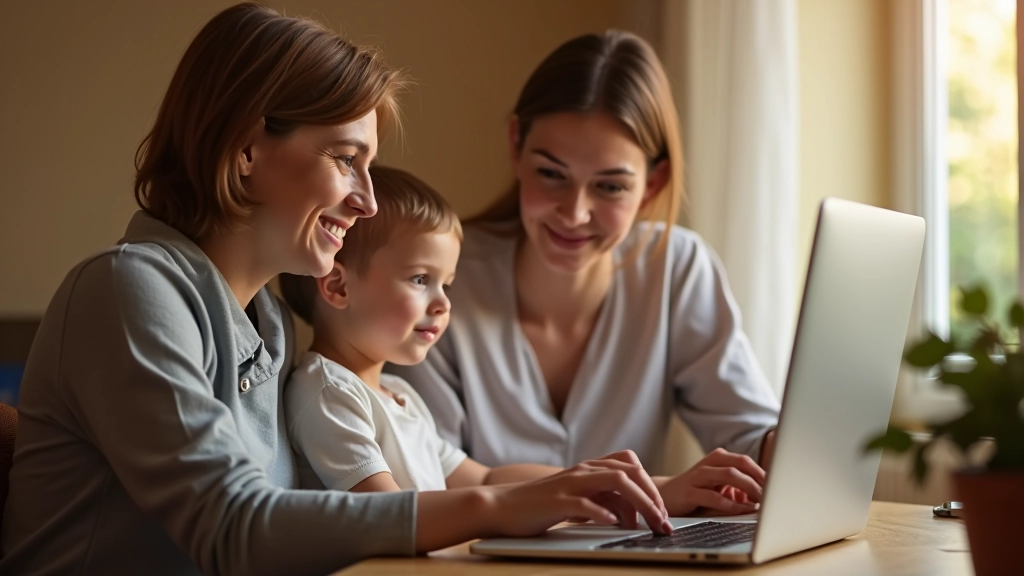 Peredele otse elutoas: laps, täiskasvanu ja vanem inimene arvuti ümber, kõik vaatavad ekraani