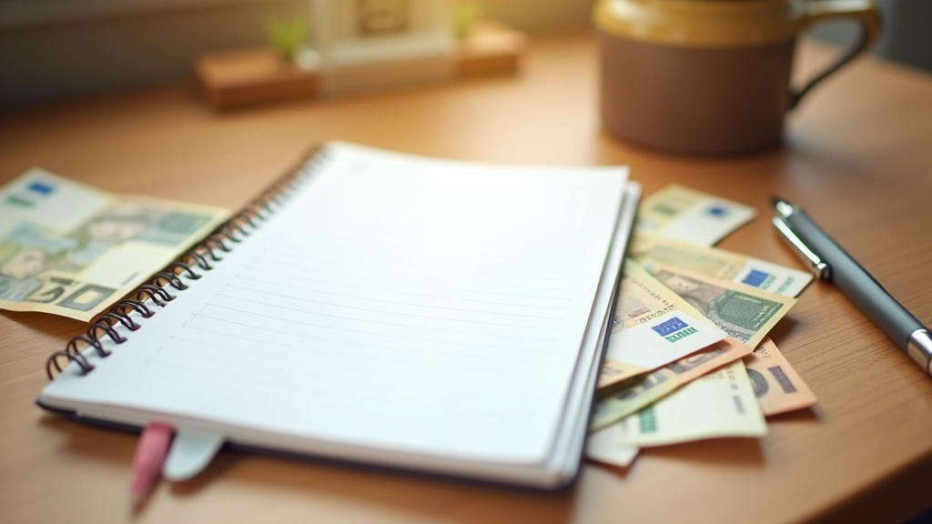 Savings account passbook and euro notes arranged on wooden desk showing savings growth