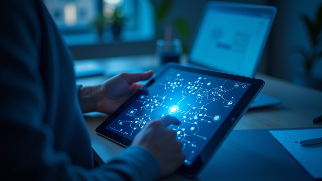 Kahe käega on näha krüpto-ahelate kujundust läbipaistvusel, sümbolid ja ühendused, kaasaegne visuaal