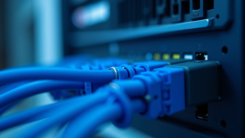 Arvutikaabel ja võrgu seadmed, serverite lahendused, sinine ja valge värv, tehnoloogia teema