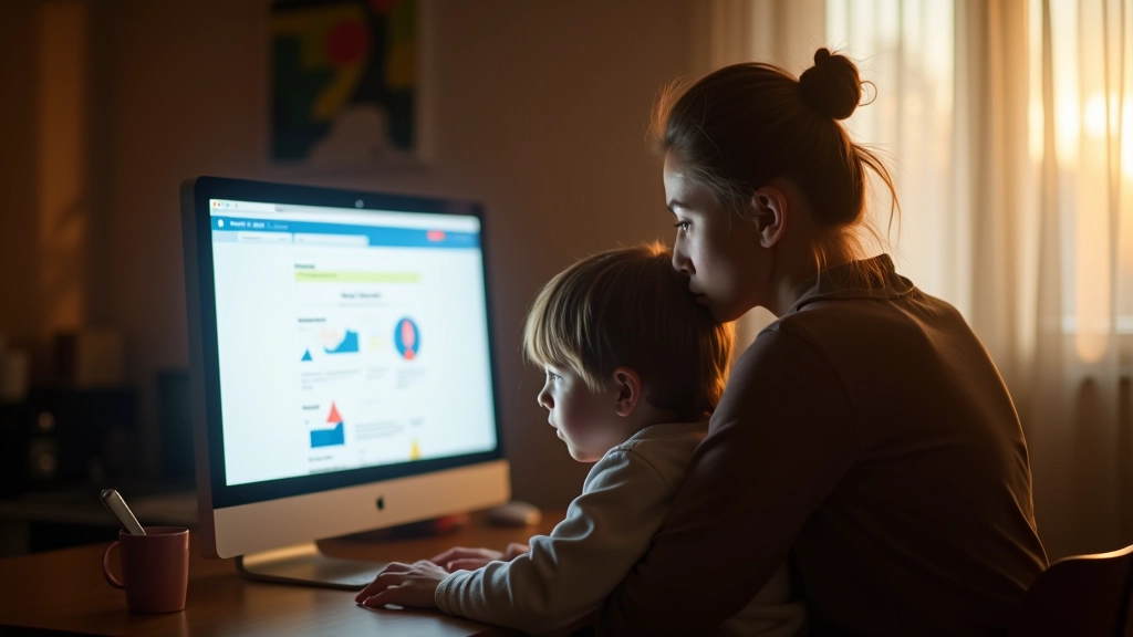 Naine uurib lapiga arvutit kodu elutoas, arvuti ekraanil nähtav e-teenuste leht